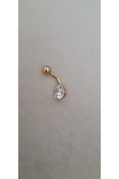AyçaSilver Gold Zirkon taşlı Medikal Cerrahi Çelik Göbek Piercingi