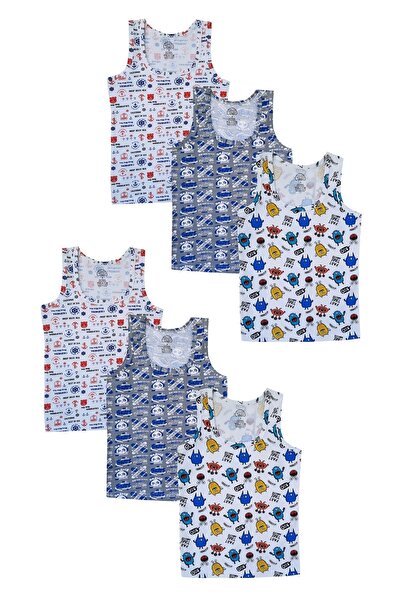 GÜMÜŞ Set of 6 Boys' Colorful Undershirt Cotton Strap Printed