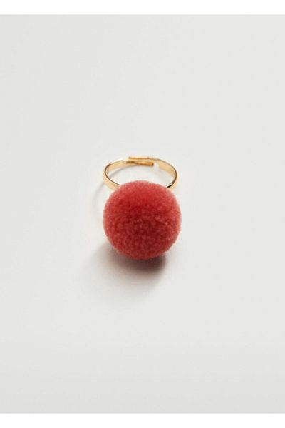 MANGO Kids Inel cu pompon roz neon pentru copii