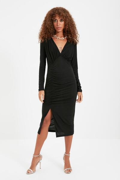 Trendyol Collection Detailní černé večerní šaty TPRAW22EL1080