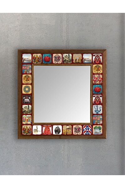 Oscar Stone Decor Masif Çerçeveli Mozaik Taş Ayna 43 Cm X 43 Cm Osmanlı Kolaj