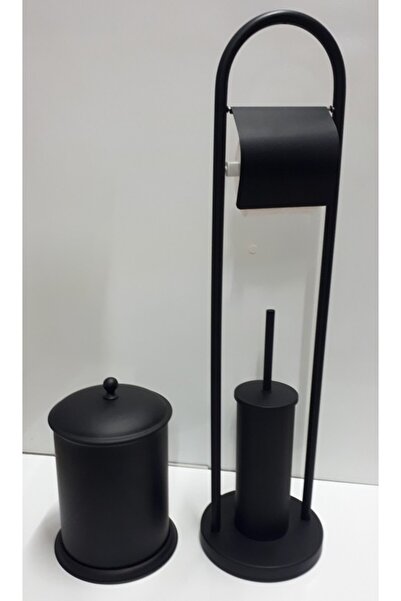 Defne Banyo Siyah Kolon Set & 3 Litre Manuel Çöp Kovası