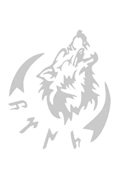 TSC Wolf Crescent Turkish Text Auto Sticker Gray 25 cm
