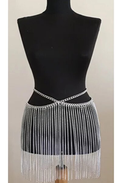 Nishstyle Gümüş Renk Gala Model Zincir Etek Bel Basen Kolyesi