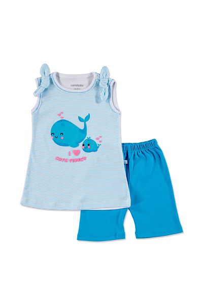 Carmin Baby Baby Girl Blue Cute Whale Printed Athlete-Shorts Set