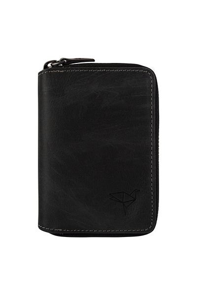 Garbalia Unisex Black Fargo Vintage Leather Zippered Money Portfolio