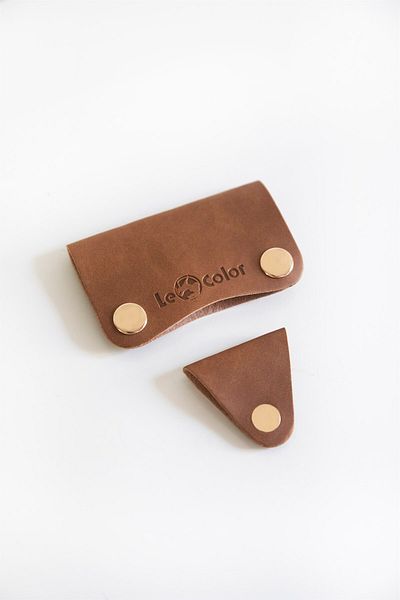 Le Color Cable Headset 2 Piece Holder Organizer Tan Leather