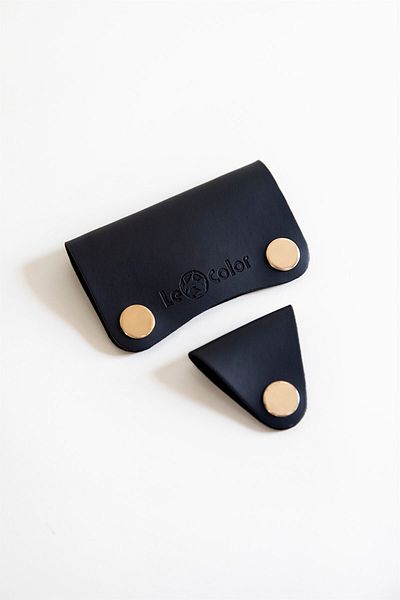 Le Color Cable Headphone 2-Piece Holder Organizer Black Leather