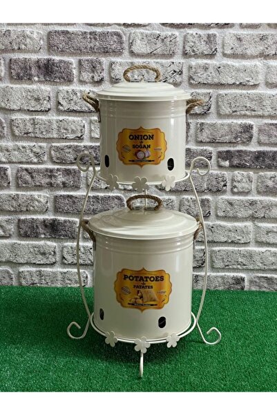 Feronyahome & Garden 2'li Standlı Halatlı Krem Patates Soğan Kovası