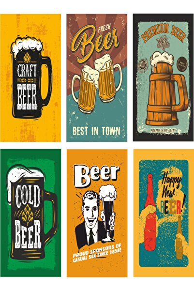 Hayat Poster Vintage Beer Σετ 6 Mini Retro Ξύλινες Αφίσες - Εκτύπωση UV