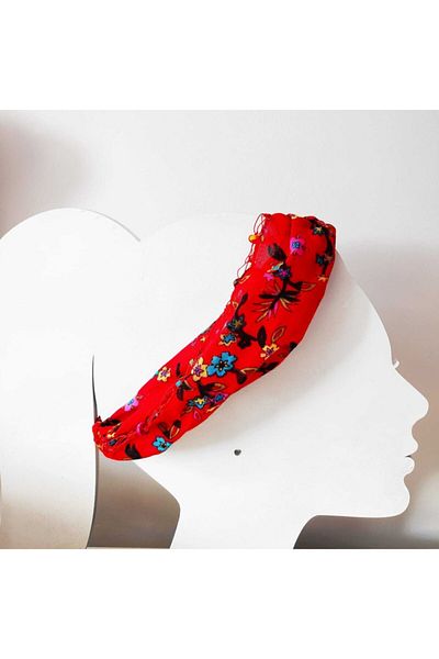 sema aksesuar Red Flower Patterned Bandana with Bead Detail - New Year Christmas Christmas Gift