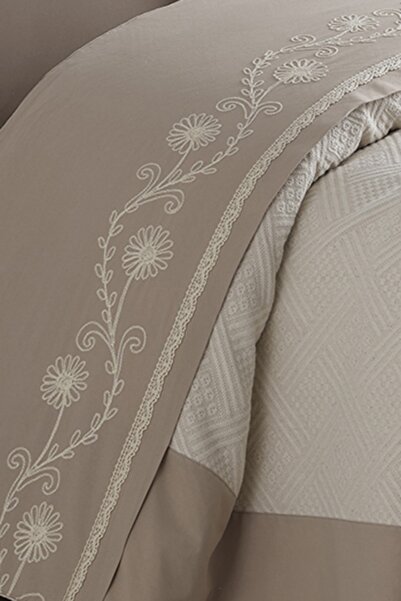 ÖDEL HOME S.Coffee Bordered Thread Embroidered Double Pike