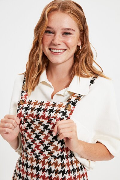 Trendyol Collection Ecru Mini tkané kostkované vzorované šaty TWOAW20EL0208