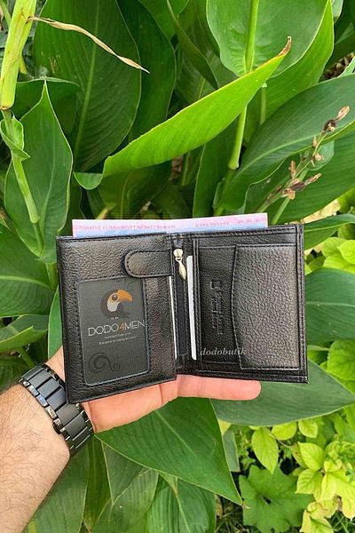 Dodo4men Genuine Leather Black Wallet with Coin Compartment (11.5cm X 9cm)