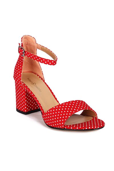 Bay Pablo L13 Red Polka Dot Heeled Summer Women's Shoes
