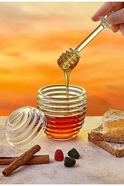 Anadolu Saray Çarşısı Şık Kovan Şekilli Kaşıklı 3 Parça Kristal Bal Kavanozu ...