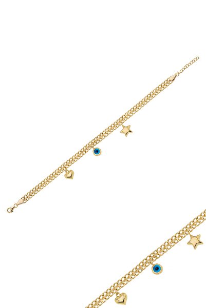 GençTaş Kuyumculuk 14 Ayar Altın Hearts & Stars Bileklik
