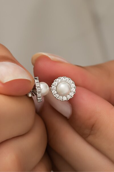 Nereze 925 Ayar Gümüş Minik Beyaz Incili Tektaş Küpe