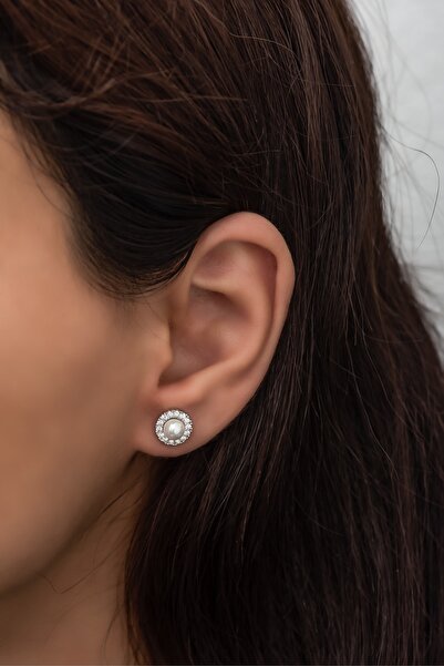 Nereze 925 Ayar Gümüş Minik Beyaz Incili Tektaş Küpe