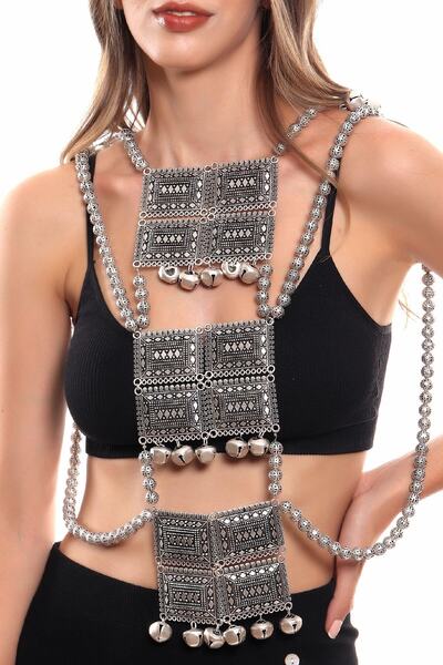 LABALABA Kadın Antik Gümüş Kaplama El Yapımı Bohem Vucut Kolyesi