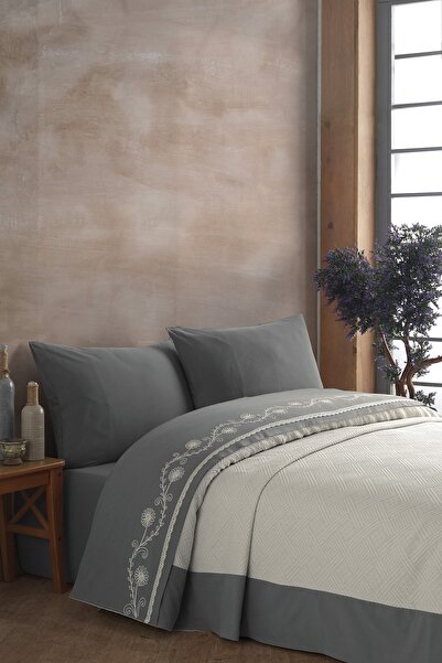 ÖDEL HOME Anthracite Bordered Thread Embroidered Single Pique