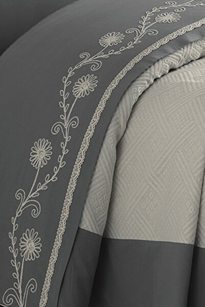 ÖDEL HOME Anthracite Bordered Thread Embroidered Single Pique