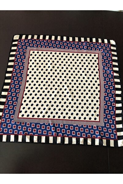 NFS BUTİK Polka Dot Film Stripe Navy Blue Burgundy Geometric Pattern Silk Satin Scarf