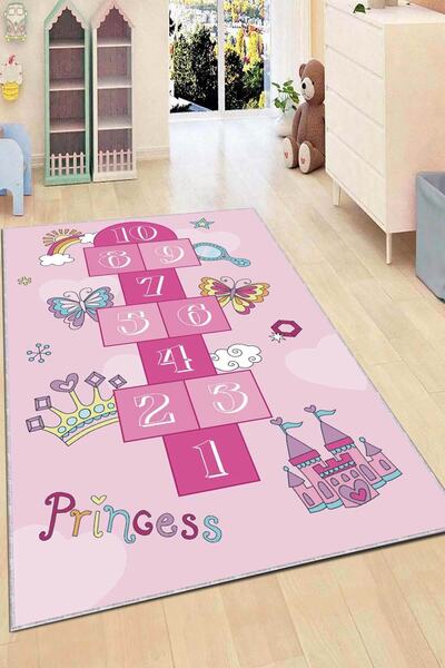 RugViva Kaymaz Tabanlı Halı Çocuk KD65 Pembe Seksek