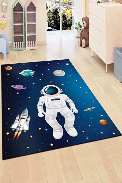 MKYHOME Antibakteriyel Kaymaz Tabanlı Çocuk Halısı Astronot Ar172