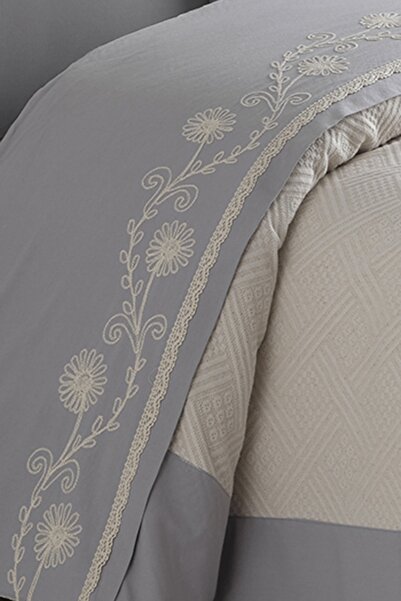 ÖDEL HOME Gray Bordered Thread Embroidered Double Pique