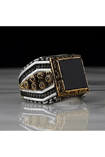 RevSilver Orjinal 925 Ayar El Işçiliği Gümüş Erkek Yüzük Oniks Taşlı Yüksek K...