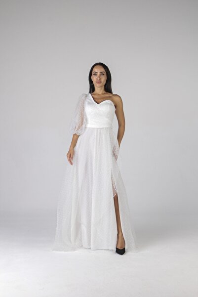ALİS DRESS Simli Puanlı Tek Kol Nikah Elbisesi