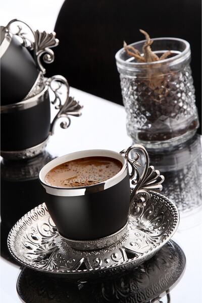 WuuQ Lüx Porselen Metal Kahve Seti Siyah