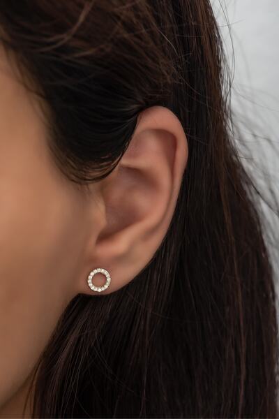 Nereze 925 Ayar Gümüş Gold Minik Yuvarlak Tasarım Küpe