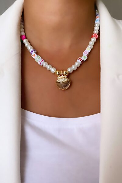 Clare's Store Oyster Tip Love Written Pearl Necklace