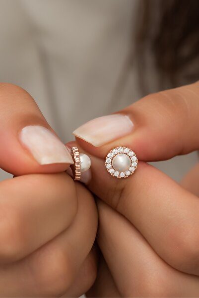 Nereze 925 Ayar Gümüş Rose Tektaş Inci Küpe