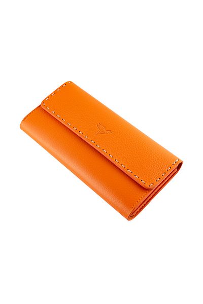 Garbalia Paris Genuine Leather Saddler Orange Women's Money Portfolio with Stitched Phone Compartment