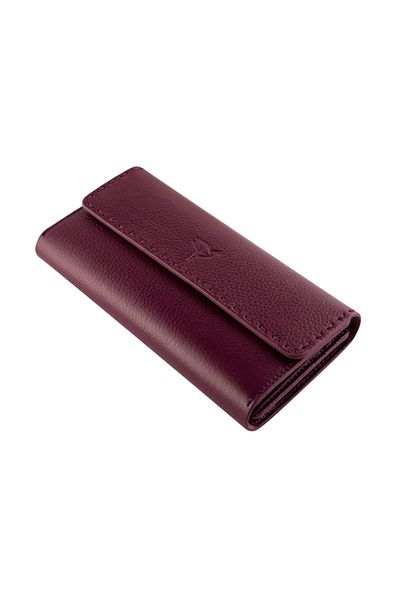 Garbalia Paris Genuine Leather Saddler Stitched Plum Women's Portfolio Wallet with Phone Compartment
