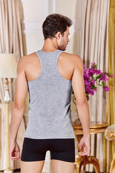 Berrak Men's Gray Lycra Elastane Rambo Sports Tank Top