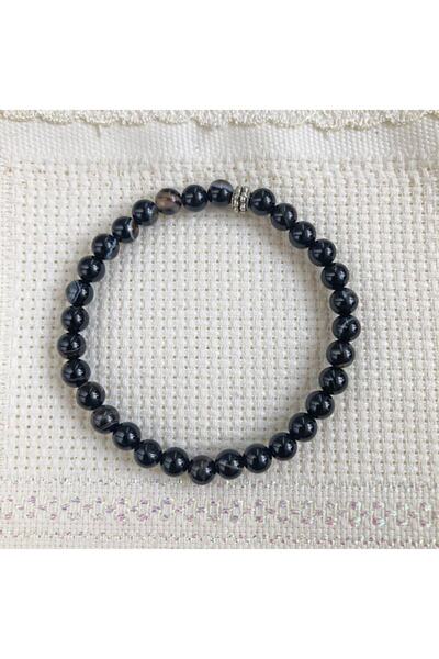 ByKolyeucum سوار من حجر العقيق الأسود الطبيعي - Klcbl0054