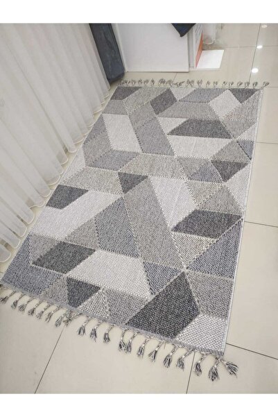 NaRStore Home Gri Mavi Geometrik Desenli Halı