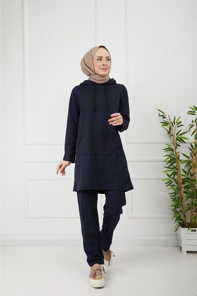 CNG MODA Women's Navy Kangaroo Pocket Tracksuit Set