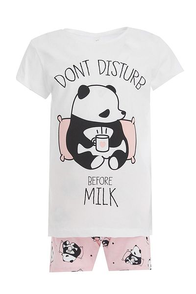 DeFacto Set de pijamale pentru fete cu imprimeu panda și pantaloni scurți