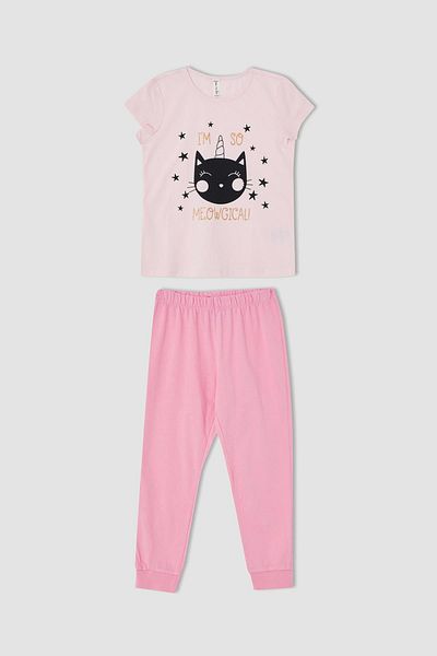 DeFacto Girl's Cat Printed Pajama Set