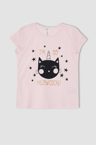 DeFacto Girl's Cat Printed Pajama Set