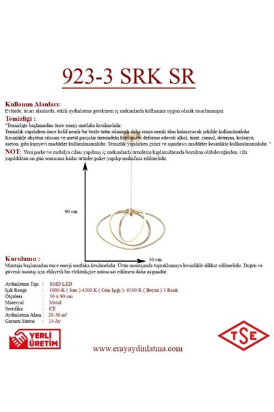 Eray Aydınlatma 923-3 Sarı Sarkıt Led Avize