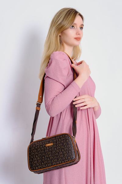 Just Polo Women's Brown-Tan Print Patterned Cross Shoulder Bag Jpm2053