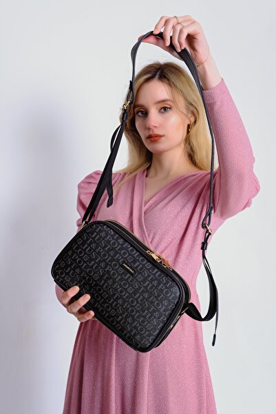 Just Polo Women's Black Print Patterned Cross Shoulder Bag