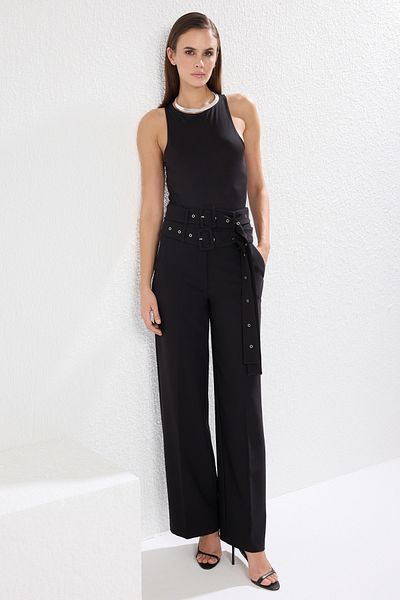 Trendyol Collection Black Double Belt Detailed Woven Trousers Tprss25Pl00000