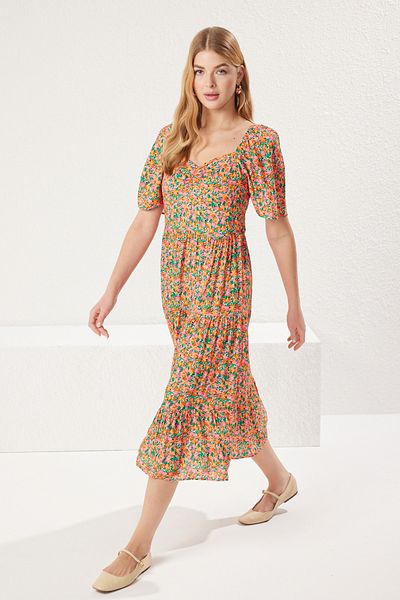 Trendyol Collection Floral Print A-Line Balloon Sleeves Midi Dress - Twoss20El2323